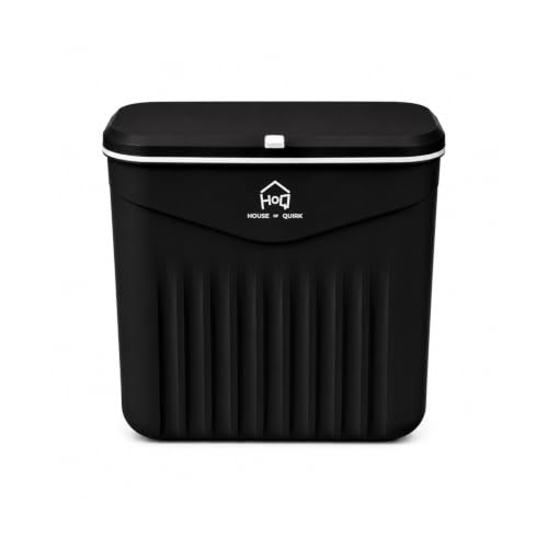 Image of House of Quirk 7L Hanging Kitchen Trash Can with Lid, Wall Mounted & Cabinet Door Waste Bin, Double-Sided Opening (Carbon Black)
