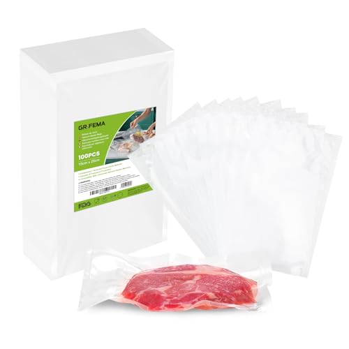 GRIFEMA GH81, 100 Bolsas de Vacío para Alimentos, 15x25 CM, Bolsas de Envasado al Vacío de Alimentos Aptas para Máquinas de Vacío