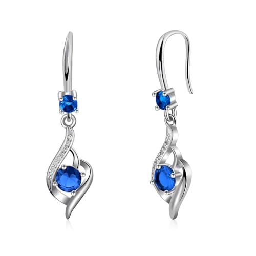 925 Sterling Silver Heart Dangle Earrings with Cubic Zirconia & Birthstone - Women's Fashion Jewelry, Hypoallergenic Drop Design