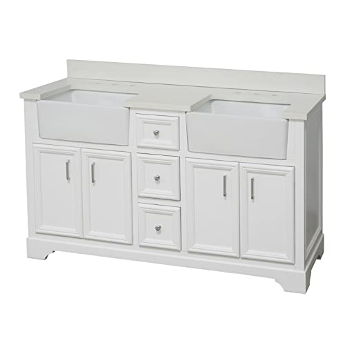 Kitchen Bath Collection Zelda 60-Inch Double Farmhouse Vanity (Quartz/White): Includes White Cabinet With Stunning Quartz Countertop And White Ceramic Farmhouse Apron Sinks #TOP3