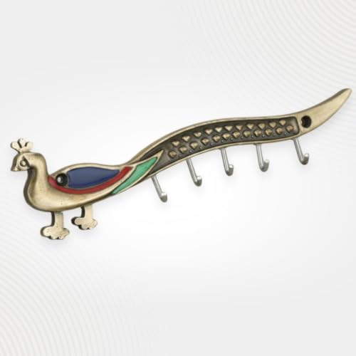Image of Peacock Zinc Metal Wall Mounted Key Holder with Hooks for Home, Kitchen & Entryway, Durable Heavy Duty Decorative Key Rack Organizer for Keys, Vintage Style - Antique Finish