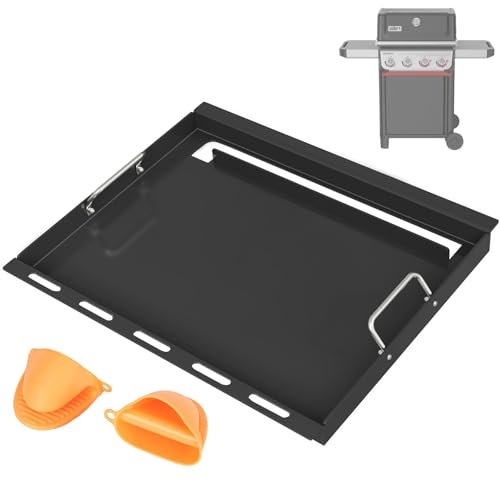 Full Size Griddle Insert with Handles for Weber Spirit 400 Series(2025 Models) Flat Top Grill Insert Replacement Parts for Weber Spirit E425 S425 E435 EP425 EP435(2025) Non-stick Carbon Steel Black