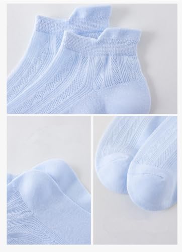 Image of 10 Pairs Candy-Colored Ladies' Short Tube Socks with Mesh, Thin, Breathable, Anti-odor Cotton Boat Socks