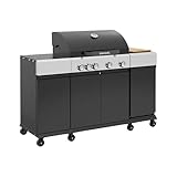 sweeek   Barbecue gaz 4 brûleurs + 1 feu latéral MAXIM noir. Acier. thermomètre intégré. récupérateur de graisse. grille de chauffe. L 145.5 x P 61.5 x H 143.5cm