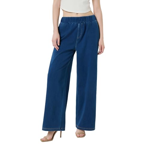 Women's High Waisted Wide Leg Jeans Loose Fit Denim Pants with Elastic Waistband
