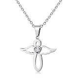 PHOCKSIN April Birthstone Necklace for Girls Clear Cubic Zirconia Infinity with Cute Angel Wing Pend