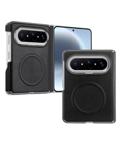 Étui Huawei Pura X Max de luxe en cuir noir avec rabat magnétique et charnière renforcée