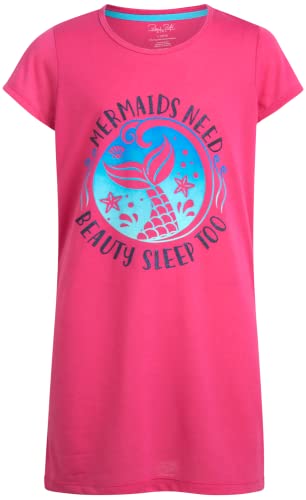 Rene Rofe Girls' Pajamas - Short Sleeve Sleep Shirt Nightgown (2 Pack), Size 6/6X, Carmine Rose Mermaid #TOP3