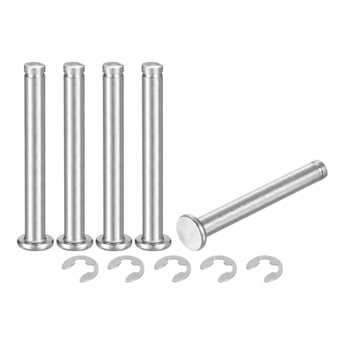 QUARKZMAN 5er Set M6x50mm 304 Edelstahl Zylindrischer Wellen-Sicherungsring-Positionierungsstift, Flachkopf gerillter Scharnier-Zylinder-Positionierungsstift, Silber