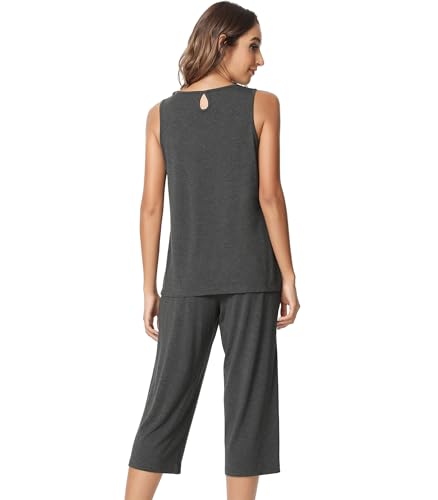 Image of NACHILA Pajamas for Women-Viscose Made from Bamboo, Sleeveless Pjs Tank Top Capri Pants Pajama Sets Cooling Sleepwear