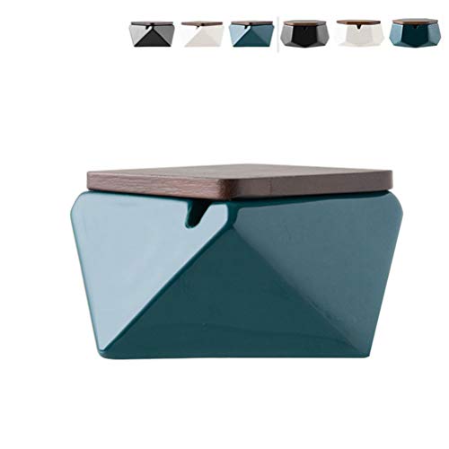 LGYKMU Cenicero para El Exterior con Tapa,Cerámica Cenicero Tormenta De Viento Olor A Cenicero Sellado para La Decoración del Hogar Oficina Práctico Agradable Decoración Desktop,Blau grün,Raute Cover