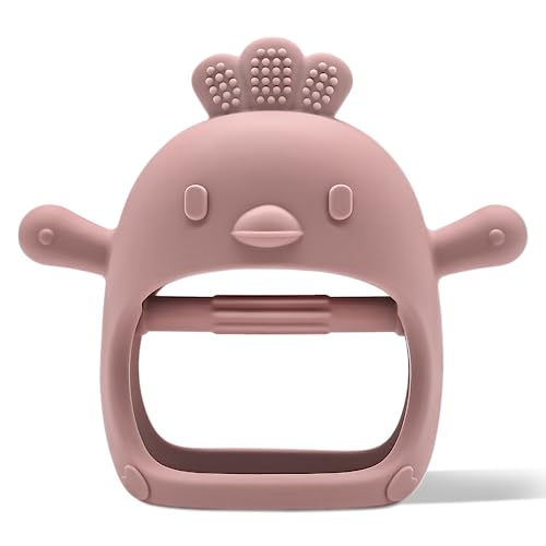 Komfy Lillove Handle Baby Silicone Teether, Bpa Free, Anti-Drop, Sustainable, And Non Toxic Mitten For Soothing Pain Relief Rose Pink #TOP12