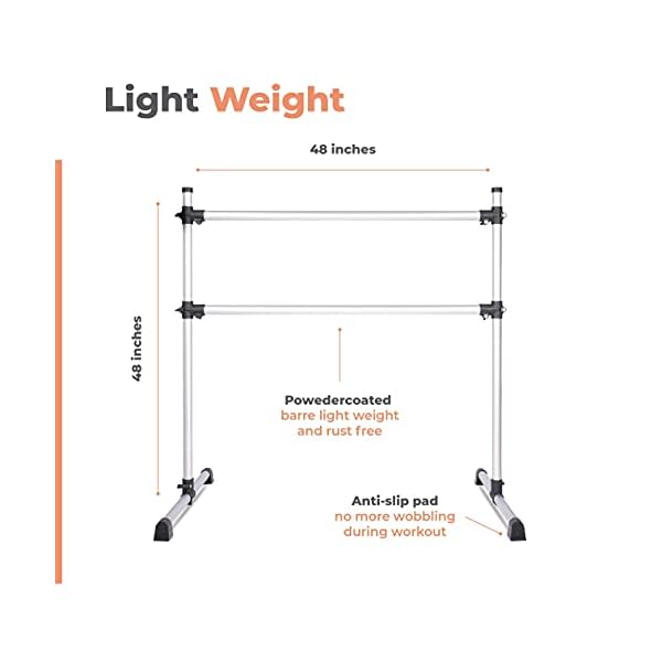 Ballet Barre Portable for Home - Adjustable & Portable Premium 4ft Double Ballet Barre, Bar for Stretch, Pilates, Dance, Fitness, Booty or Active Workouts, Made of Aluminium Light Weight, Gray