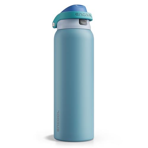 Image of ENCOOL Leakproof Insulated Water Bottle with Straw Dual-Sip Water Bottle Bag-Safe Design for Work, Commute & Gym - Keeps Drinks Cold All Day, 40 oz, Teal Blue