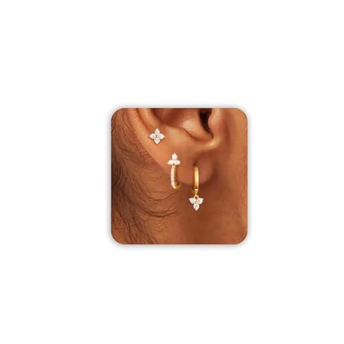 Image of Freekiss 3 Pairs Gold Hoop Earrings Set: Dainty Stud Earrings Trendy Small 14K Gold Plated Hypoallergenic Dangle Cartilage Huggie Hoop Earrings for Women Gold Jewelry for Women Gifts