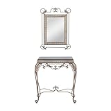Deco 79 Metal Leaf Console Table with Mirror with Scrolled Legs, Set of 2 32', 32'H, Bronze