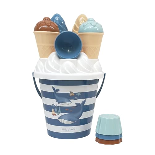 Little Dutch Sandspielset Eimer 14-teilig - Eiscreme Eimerset - Sandspielzeug Strandspielzeug Sandkasten - für Jungen ab 18 Monate - Ocean World
