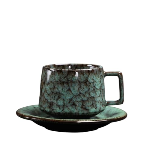 MENGLI-2024 Tazas de café Juego de taza café con platillo cerámica retro gres patrón irregular