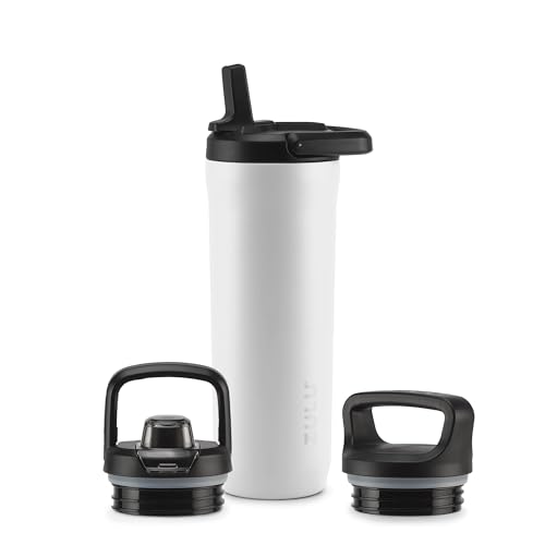Image of ZULU Base 18oz Kids Stainless Steel Water Bottle with 3 Lids- Straw, Chug, Twist | Double Walled and Vacuum Insulated Metal Thermos | Fits Car Cupholder, Built in Carry Loop, Dishwasher Safe, White