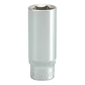 Yato CRV 50BV30 Chromium Satin Plated Steel Hexagonal Deep Socket for Socket Wrench Set and Socket Tool Box for Home, Mechanical Tools, Industrial Power Tool (Steel, Size 22mm, Length 76mm)