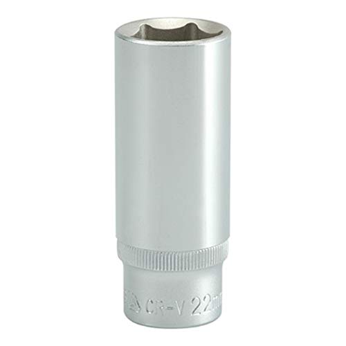 Image of Yato CRV 50BV30 Chromium Satin Plated Steel Hexagonal Deep Socket for Socket Wrench Set and Socket Tool Box for Home, Mechanical Tools, Industrial Power Tool (Steel, Size 22mm, Length 76mm)