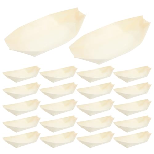 EXAOMBLE 50piezas Barquitos de Palomitas de Maíz de Madera Beige, Bandejas Confiables y Convenientes para Llevar y Comer en Supermercados y Carnavales