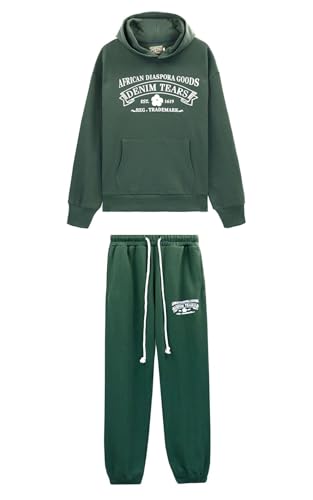Genérico Chándal for Hombres y Mujeres, Conjunto de Traje Deportivo for Correr de 2 Piezas Chándal de Calle Y2K Hip Hop, Sudadera con Capucha y Pantalones Unisex, Traje Deportivo y cómodo(Verde-1,M)