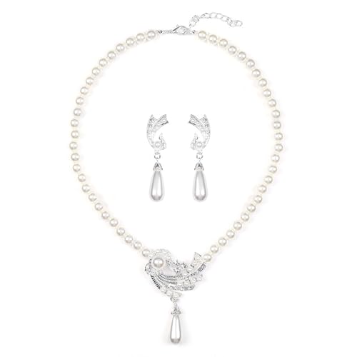 Conjunto de joyas de cristal y perlas de imitación para mujer en bodas
