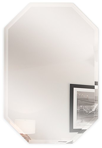 Fab Glass and Mirror 24" x 36" Octagon Bevel Polish with 3 Hooks Frameless Wall