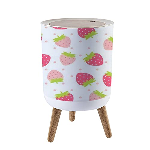 Image of Small Trash Can with Lid for Bathroom Kitchen Office Diaper Fruit Cute fresh strawberry pink polka dot white Design for Bedroom Garbage Trash Bin Dog Proof Waste Basket Cute Decorative