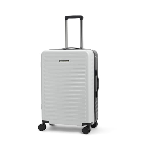 Image of Assembly Medium Check-in Suitcase with 8 Spinner Wheels & 3 Packing Cubes, Durable Polycarbonate Hard Shell Trolley Bag for Vacations & Business Travel, White-Blue, 24-Inch
