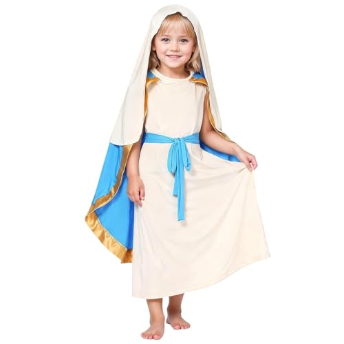 Robe berger médiéval blanche et cape bleue pour défilé de carnaval enfant - 3