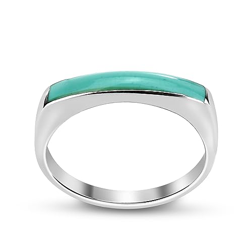 AeraVida Rectangular Bar Green Simulated Turquoise Stone Inlay .925 Sterling Silver Ring | Classic Wedding Rings For Women | Casual Comfort Fit Silver Rings for Women