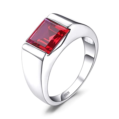 Jewelrypalace Men's Square 2-3ct Natural Smoky Quartz Created Ruby Alexandrite Sapphire Simulated Emerald Engagement Ring, 14K White Gold Plated 925 Sterling Silver Promise Rings, Gemstone Jewelry