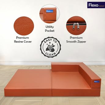 Image of Starlon Foldable Vegan Leather Sofa Cum Bed for Outdoor /Indoor | One Seater Sofa for Corner Placement | Portable & Space-Saving Design (TAN)