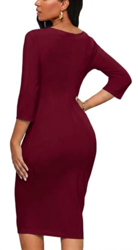 Image of Church Dresses for Women 3 /4 Sleeve Ruffle Vintage Bodycon Cocktail Work Midi Pencil Dress