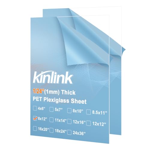 Image of KINLINK 8x12 Plexiglass Sheets 1 /24 inch Thick, 1mm Clear PET Plastic Sheet for DIY Project, Craft, Table Top, Picture Frame, Acrylic Sign and Wedding Invitation 2 Pack