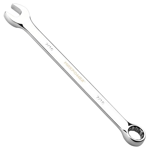 Image of MAXPOWER 7 /16 inch Combination Wrench, Professional Open & Box End, Mirror Polished Finish, Forged Heat-Treated Cr-V Steel, 12-Point Design
