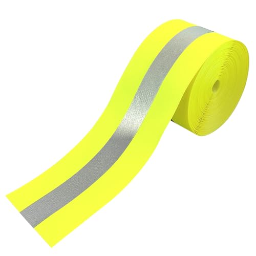 MARARDI Reflektierendes Klebeband zum Nähen - Reflektorband [10 Meter x 50 mm] [Fluoreszierendes Gelb] 100% Polyester - Reflektor Tape Hohe Sichtbarkeit - Reflexionsvermögen ≥300