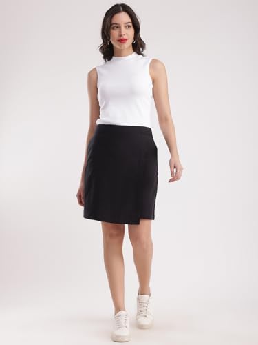 Image of FableStreet Women Skort Casual Wear | Overlapping Panel Design with Mid-Rise Fit & Open Pockets | Cotton Linen Woven Fabric for Everyday Comfort & Minimalist Style