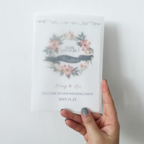 Belegao 50PCS Vellum Jackets 5x7 - Pre-fold Vellum Jacket Translucent Wrap Paper Envelope for Wedding Invitations Engagement Baby Shower Birthday Party