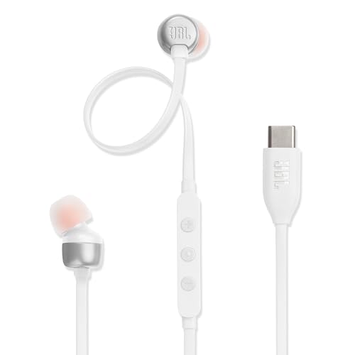 Image of JBL Tune 310 Wired in Ear Type C Headphones, Hi-Res Audio with Digital-to-Analog Converter, 3-Button EQ Preset Remote with Microphone, Tangle-Free Flat Cable, Compatible with USB-C Devices (White)