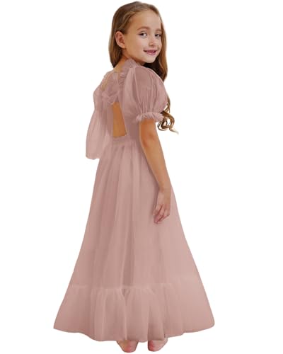 Tulle Flower Girl Dress Toddler Boho Ruffle Puff Sleeve Party Wedding First Communion Princess Pageant Dress