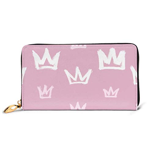 Preisvergleich Produktbild JHGFG Mode Handtasche Reißverschluss Brieftasche Muster Weiß Handgezeichnete Kronen am Telefon Kupplung Geldbörse Abendkupplung Blockieren Leder Brieftasche Multi Card Organizer