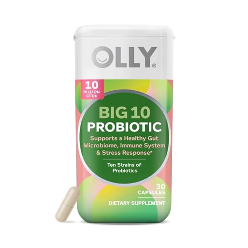 OLLY Big 10 Probiotic Supports a Healthy Gut Microbiome * 10 Billion CFUs 30 Day Supply - 30 Count