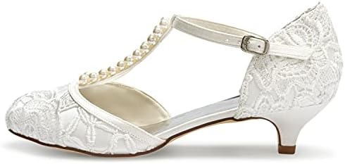 JIAJIA 01129 Women's Bridal Shoes Closed Toe T-Strap 1.8'' Low Heel Lace Satin Pumps Imitation Wedding Shoes Color Ivory,Size 5 B(M) US/35 EU | Image 4