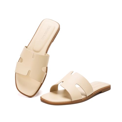 Stratuxx Kaze Open Toe Flat Dress Sandals Womens Slide Comfortable Summer Black, White, Tan Sandals for Women