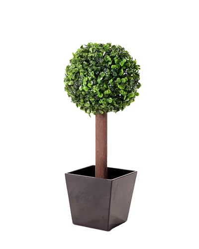 Metro Garden Artificial Boxwood Topiary Ball Tree in Black Resin Pot, 42cm (1.5ft) Tabletop Tree by Floralcraft Buxus Hedge Ball for Indoor and Outdoor Decor