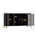 TAMUNE Sideboard Display Cabinet with Lights & 4 Glass Doors, Buffet Sideboard with Glass Shelf, Buffet Storage Cabinet for Living Room Kitchen, Black, 15.7”D x 55.1”W x 29.5”H