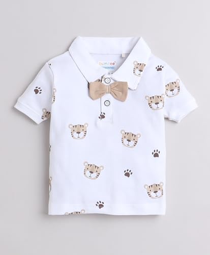 Image of BUMZEE boys Regular Fit Half Sleeves Collar Neck Cotton T-shirt Short Set With Bow Suspender